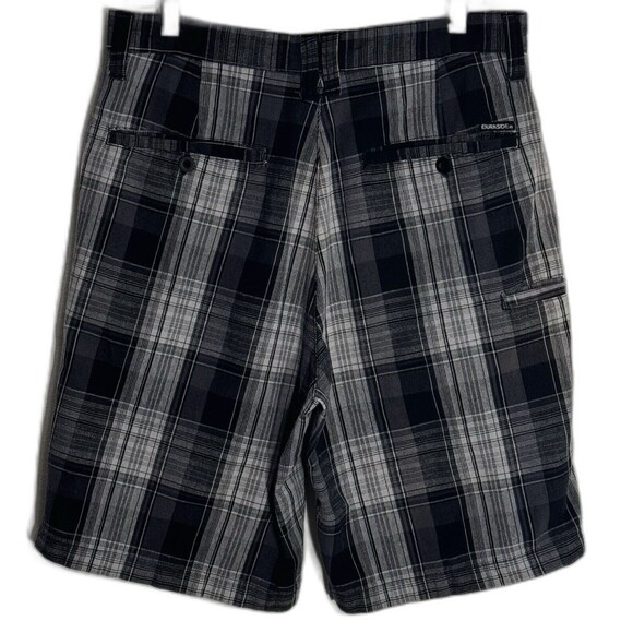 Burnside Shorts Mens 32 Fits 29 Gray Black Plaid Chino Slash Pockets Lightweight - Picture 2 of 9